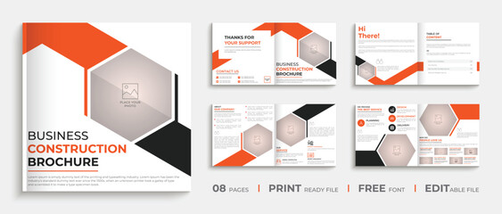 8 Page square construction company brochure template design