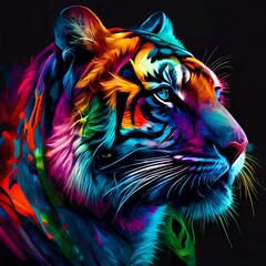 Colored tiger close up portrait multicolor calm determined brave