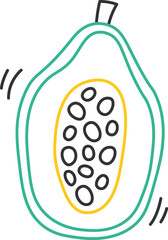 Continuous papaya line art Colored lines of fruit design element