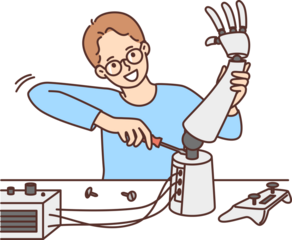 Smart boy develop robot in science lab