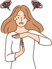 Distressed woman show stop gesture