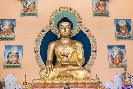 Ulan Ude, Russia - Jul 16, 2022: Buddha statue in Datsan "Rinpoche Bagsha" buddist temple