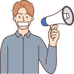 Fototapeta premium Man with cover on mouth with megaphone