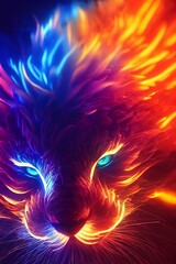 Fire and water tiger blue red flame spirit