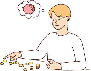 Provident man count coins think of saving