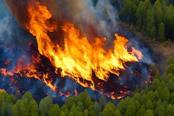 Aerial View Of A Raging Forest Fire. Generative AI