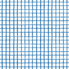 Blue checks, hand drawn seamless pattern