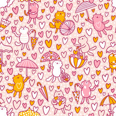 Lovely kitties with umbrellas, pattern illustration - 578492527