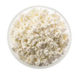 Bowl of cottage cheese isolated on white background, with clipping path