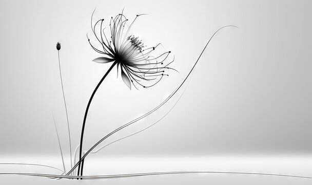  a black and white photo of a flower with water in the foreground and a white background with a black and white photo of a single flower.  generative ai