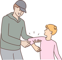 Smiling man trying to kidnap resisting teenage girl or commit kidnapping and child abuse