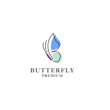 Vector butterfly logo design with simple and elegant monoline vector illustration