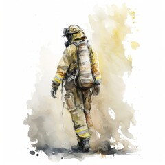 Watercolor design art of a firefighter, Generative AI