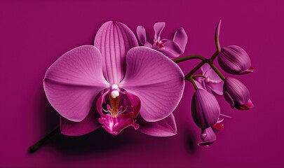  a purple flower on a purple background with a pink background and a purple background with a pink flower on the left side of the image.  generative ai
