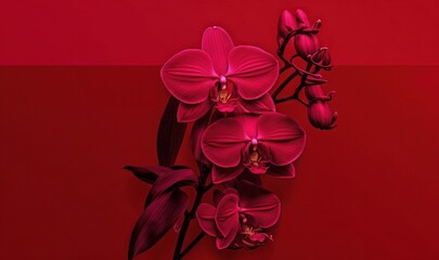  a group of pink flowers on a red and black background with a red background behind it and a red background behind it with a red border.  generative ai