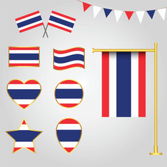 Vector collection of Thailand flag emblems and icons in different shapes vector Thailand