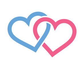 twin hearts linked blue and pink - obrazy, fototapety, plakaty