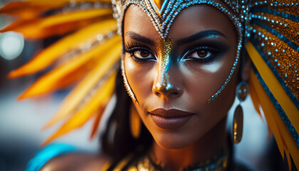 beautiful brazilian girl  in carnival costume .Generative AI