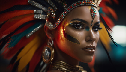 beautiful brazilian girl  in a carnival costume.Generative AI