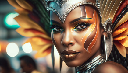 beautiful brazilian girl in a carnival costume.Generative AI