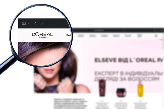 Los Angeles, California, USA - 6 March 2023: Illustrative Editorial, LOreal Group website homepage. LOreal Group logo visible on display screen.