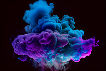 Smoke clouds background. Blue and pink dust. Colorful ink in water. Generative AI