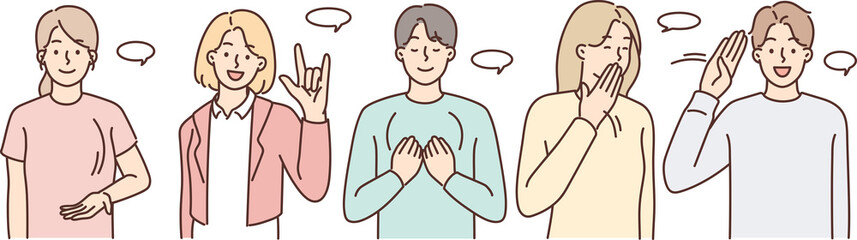 Diverse people communicate using sign language © Valery