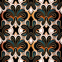 Seamless ornament flowers pattern illustration created with Generative AI technology