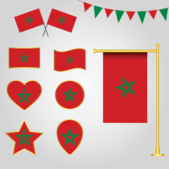 Vector collection of Morrocco flag emblems and icons in different shapes vector illustration of Morrocco
