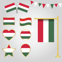 Vector collection of Hungary flag emblems and icons in different shapes vector of Hungary