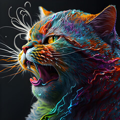 Brave colored orange cat abstract colorful big cat