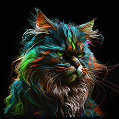 Wise colored cat green blue fur old cat