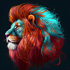 Cute majestic tiger portrait blue orange determined