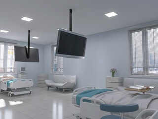 Hospital ward interior, 3d render, 3d illustration
