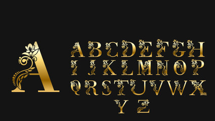 gold hand drawn alphabet on black