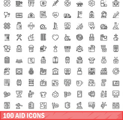 100 aid icons set. Outline illustration of 100 aid icons vector set isolated on white background