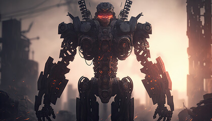 giant sci-fi robot attacking a city.