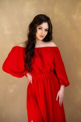 Fototapeta premium Perfect woman portrait in red dress