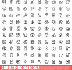 100 bathroom icons set. Outline illustration of 100 bathroom icons vector set isolated on white background