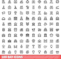 100 bay icons set. Outline illustration of 100 bay icons vector set isolated on white background