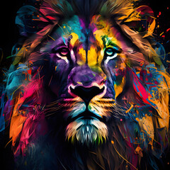 Multicolored face of lion