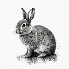 Obraz premium Easter bunny on white background, etching style. Generative AI.