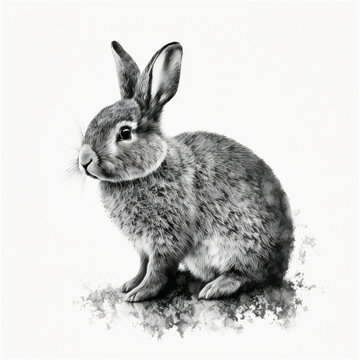 Easter bunny on white background, etching style. Generative AI.