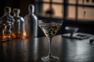 Gin martini, classic cocktail, timeless sophistication, elegant. Dry martini, shaken or stirred, refined and smooth. GENERATIVE AI - obrazy, fototapety, plakaty