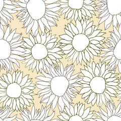 Fototapeta na wymiar Sunflower head flower seamless pattern for textile or surface. Vector background