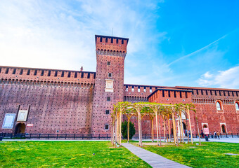The walls and Bona di Savoia tower of Piazza dвАЩArmi in Sforza's Castle, Milan, Italy