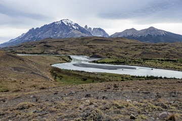 Obraz premium View on a huge lake in Torres del Paine National Park 