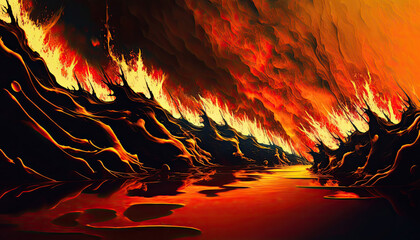 painted picture, the sea is in flames, background picture