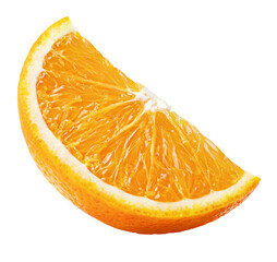 Sweet slice of orange citrus fruit isolated on transparent background Full depth of field.