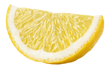 Ripe slice of yellow lemon citrus fruit isolated on transparent background. Full depth of field.